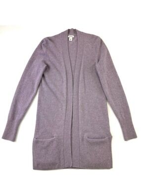 LLBean cashmere open cardigan XS heathered lilac long line pockets Luxury